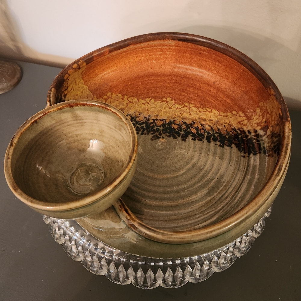 Sunset Canyon Pottery‎ Austin TX Artisan Ceramic Serving Bowl Earth Sky Blue